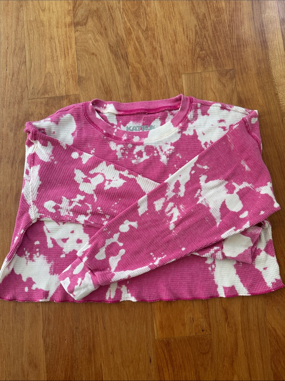 Katie J NYC Pink & White Tie-Dye Waffle Long Sleeve Top